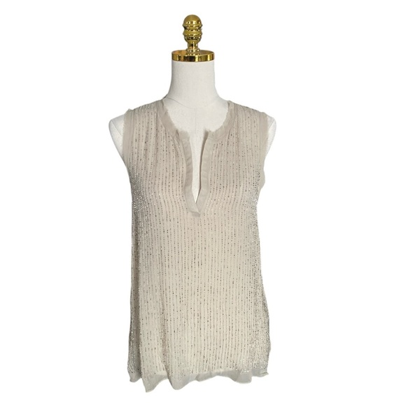 L’AGENCE Women’s Cream Sleeveless Beaded Chiffon Top Size 4 - Picture 1 of 8